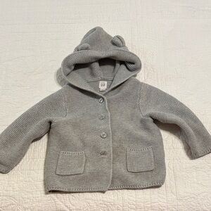 GAP Gray Hooded Knit Baby Cardigan